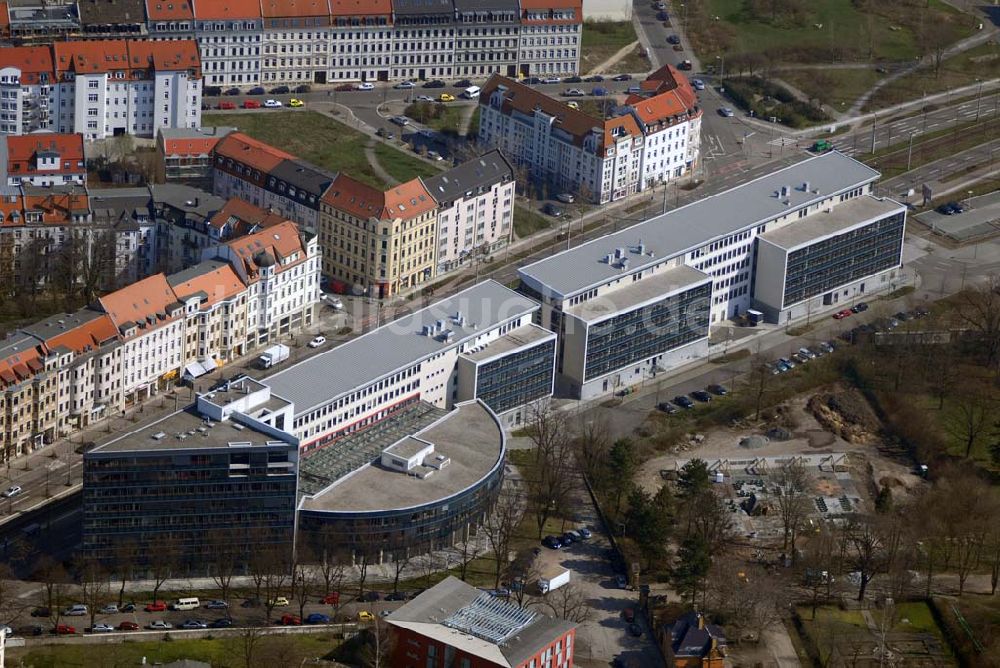 Leipzig aus der Vogelperspektive: Büro- und Geschäftshauskomplex an der Prager Strasse in Leipzig - Reudnitz