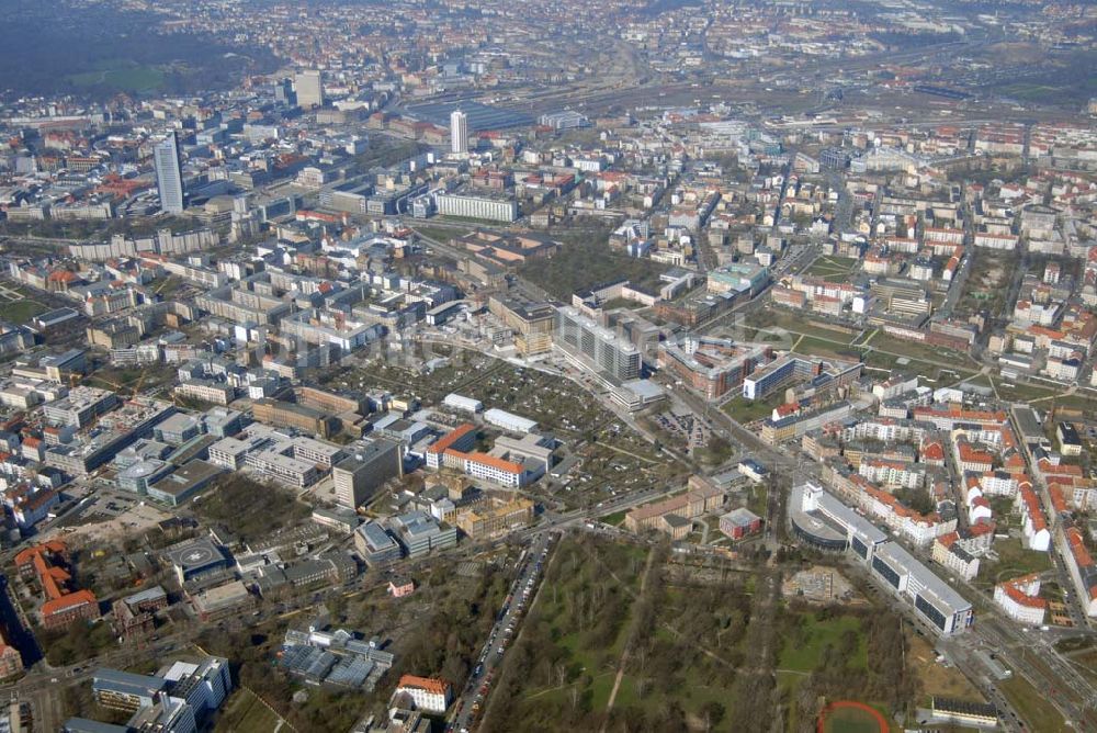 Luftbild Leipzig - Büro- und Geschäftshauskomplex an der Prager Strasse in Leipzig - Reudnitz