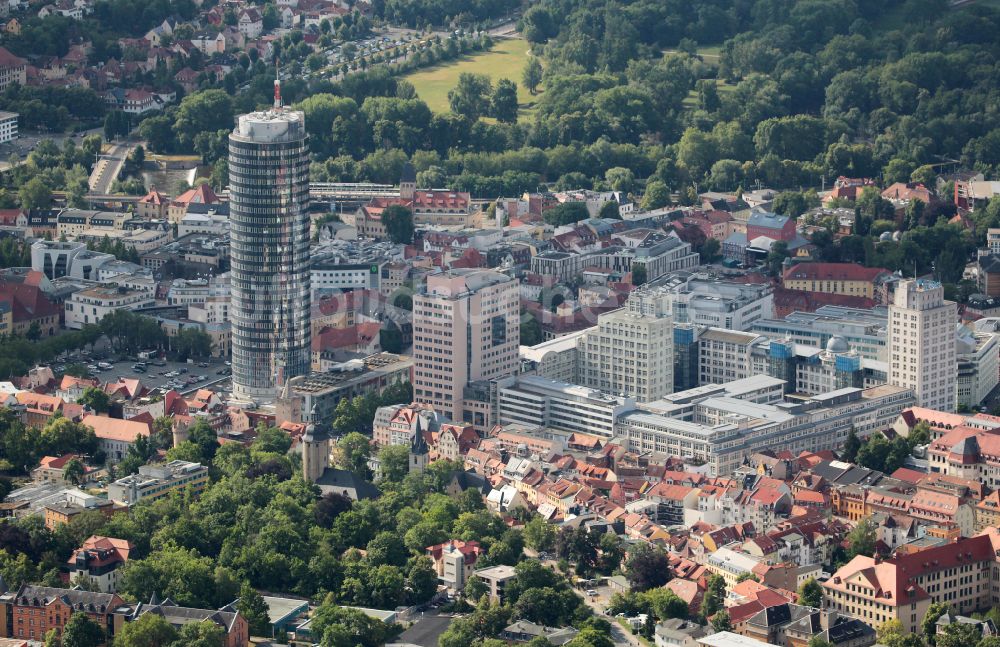 Luftbild Jena - Büro- und Unternehmensverwaltungs- Hochhaus- Gebäude Jentower am Leutragraben in Jena im Bundesland Thüringen, Deutschland