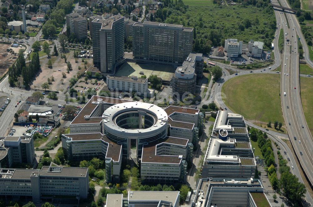 Offenbach am Main aus der Vogelperspektive: Bürogebaude des Geschaftshauses Omegahaus in Offenbach am Main im Bundesland Hessen, Deutschland