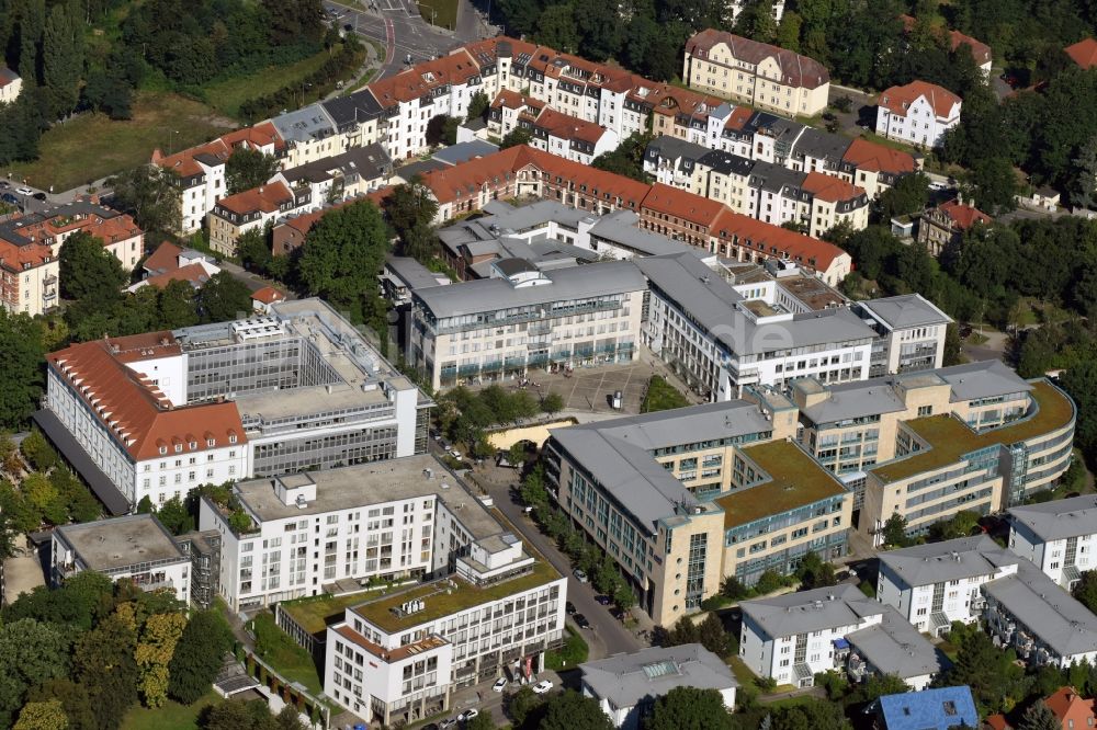 Dresden von oben - Bürogebäude entlang der Straße Am Brauhaus in Dresden im Bundesland Sachsen