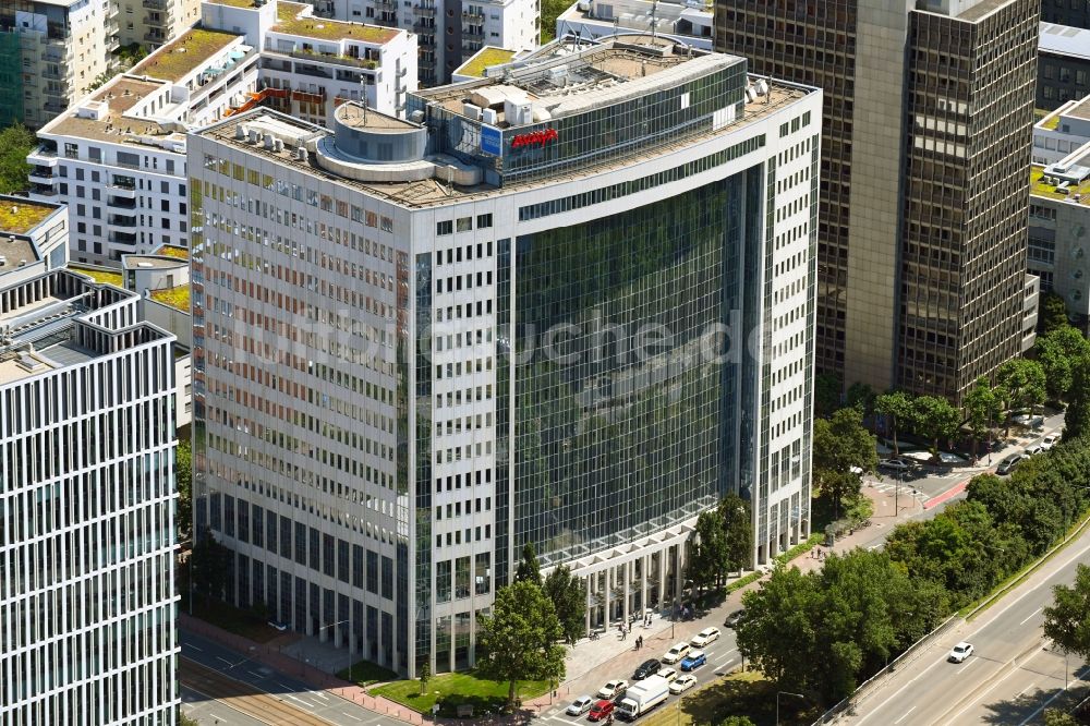 Frankfurt am Main von oben - Bürogebäude des Geschäftshauses der Avaya Verwaltungs GmbH in Frankfurt am Main im Bundesland Hessen, Deutschland