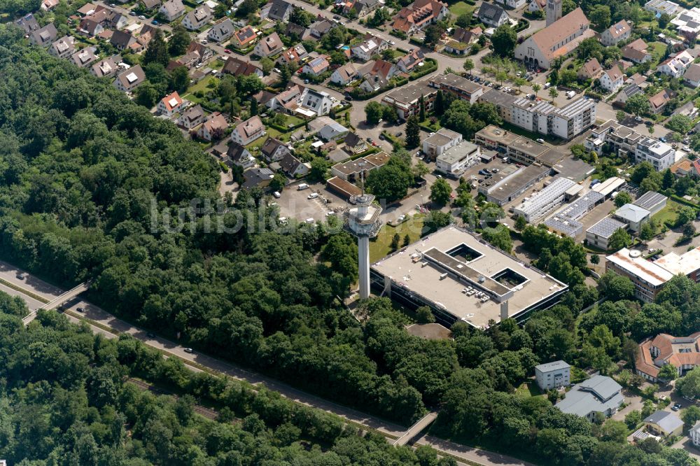 Freiburg im Breisgau von oben - Bürogebäude des Geschäftshauses DTA GmbH deutsche Telekom AG und Turm in Freiburg im Breisgau im Bundesland Baden-Württemberg, Deutschland