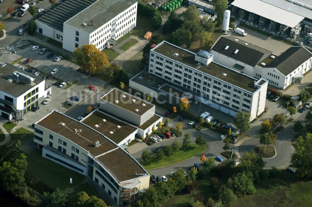 Luftaufnahme Teltow - Bürogebäude des Geschäftshauses der GETEMED Medizin- und Informationstechnik AG an der Oderstraße in Teltow im Bundesland Brandenburg