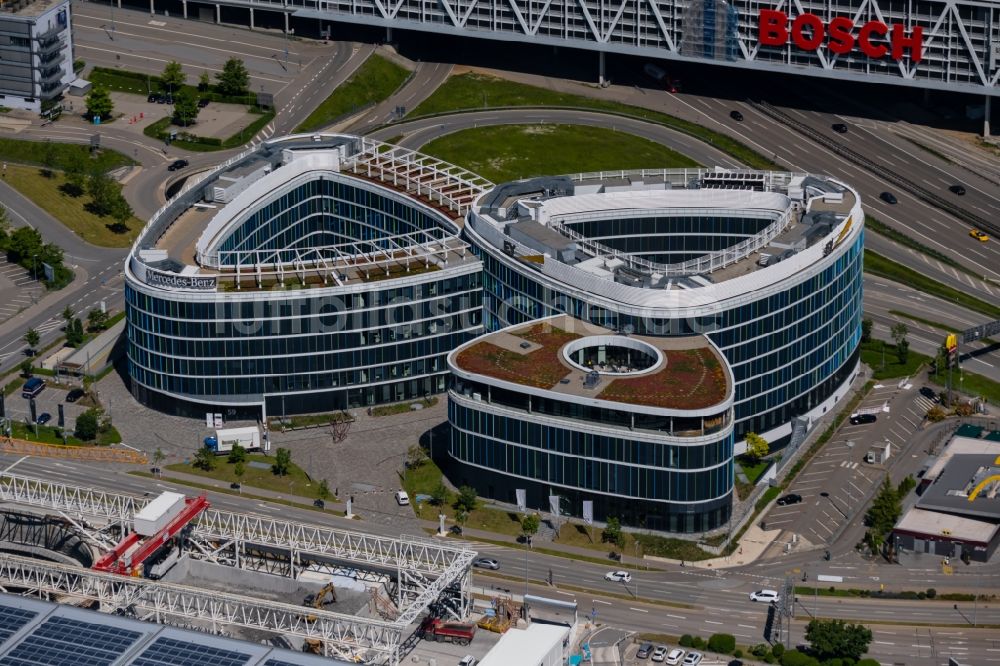 Luftaufnahme Stuttgart - Bürogebäude des Geschäftshauses Sky Loop in Stuttgart im Bundesland Baden-Württemberg, Deutschland