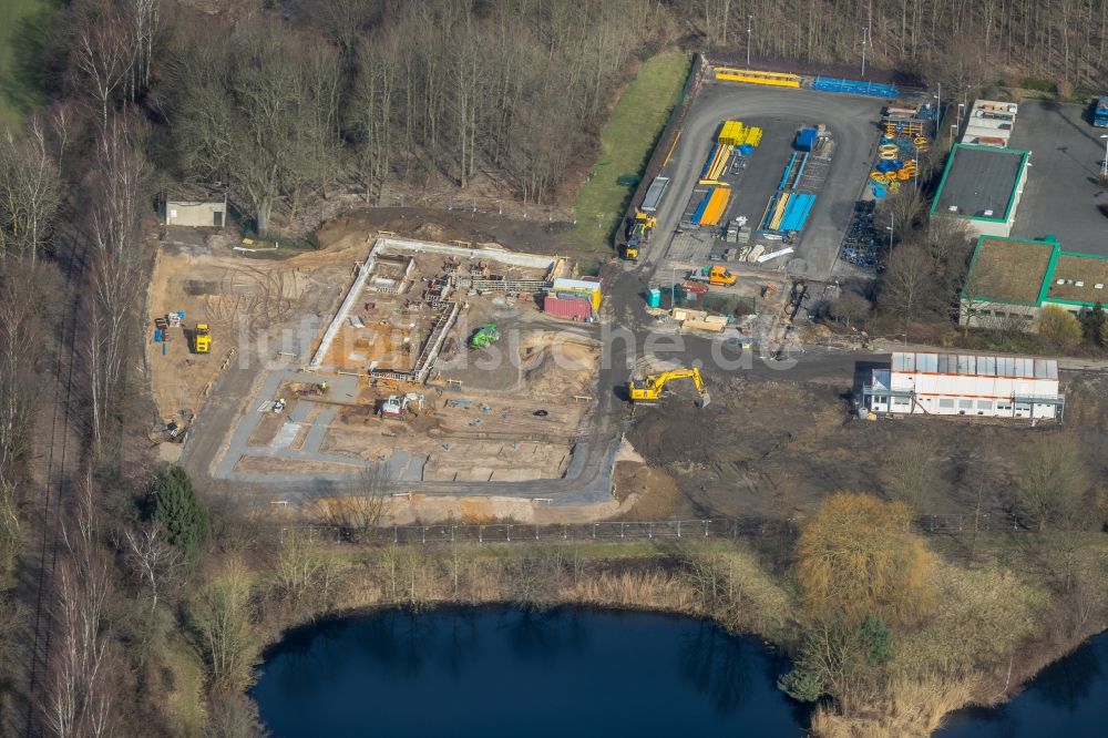 Luftaufnahme Hattingen - Bürogebäude des Geschäftshauses der Stadtwerke Hattingen GmbH am Weg zum Wasserwerk in Hattingen im Bundesland Nordrhein-Westfalen, Deutschland