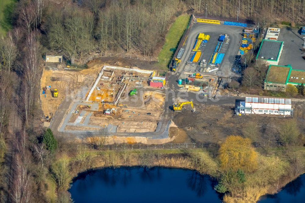 Hattingen von oben - Bürogebäude des Geschäftshauses der Stadtwerke Hattingen GmbH am Weg zum Wasserwerk in Hattingen im Bundesland Nordrhein-Westfalen, Deutschland