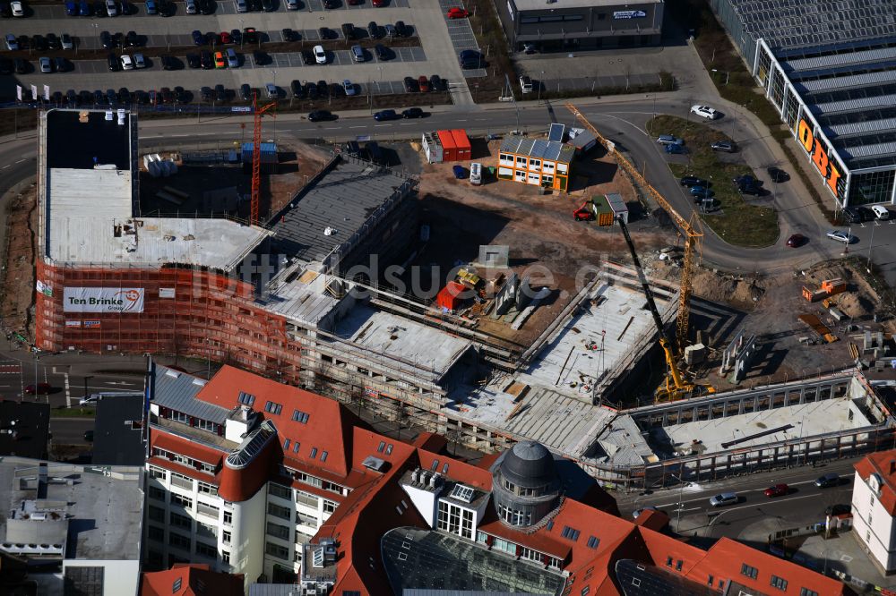 Leipzig von oben - Bürogebäude des Geschäftshauses Telekom Service Center in Leipzig im Bundesland Sachsen, Deutschland