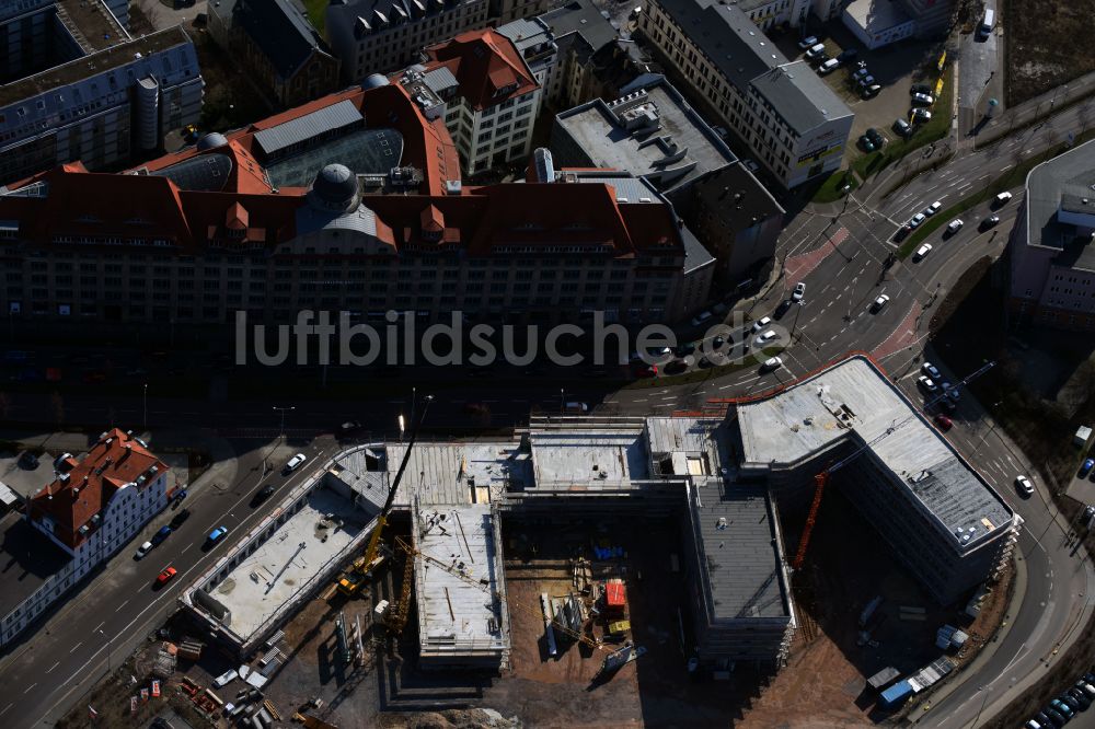 Leipzig von oben - Bürogebäude des Geschäftshauses Telekom Service Center in Leipzig im Bundesland Sachsen, Deutschland