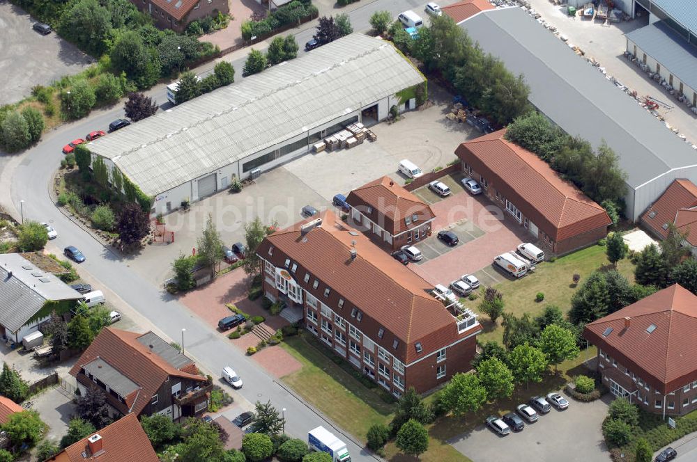 Kamen-Heeren aus der Vogelperspektive: Bürogebäude und Produktionshallen im Gewerbegebiet Südfeld / Widestrasse in Kamen-Heeren