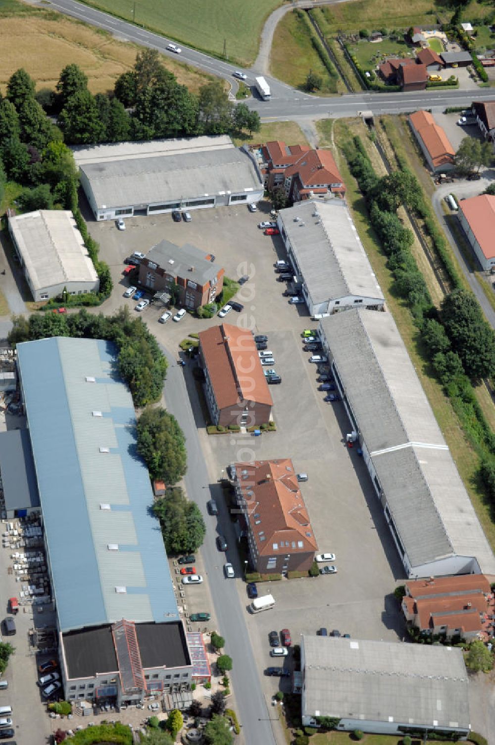 Kamen-Heeren aus der Vogelperspektive: Bürogebäude und Produktionshallen im Gewerbegebiet Südfeld / Widestrasse in Kamen-Heeren