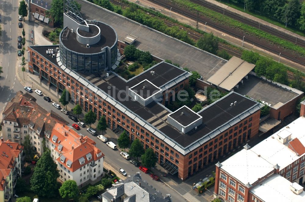 Dresden von oben - Bürogebäude T-Systems Multimedia Solutions in Dresden-Pieschen in Sachsen