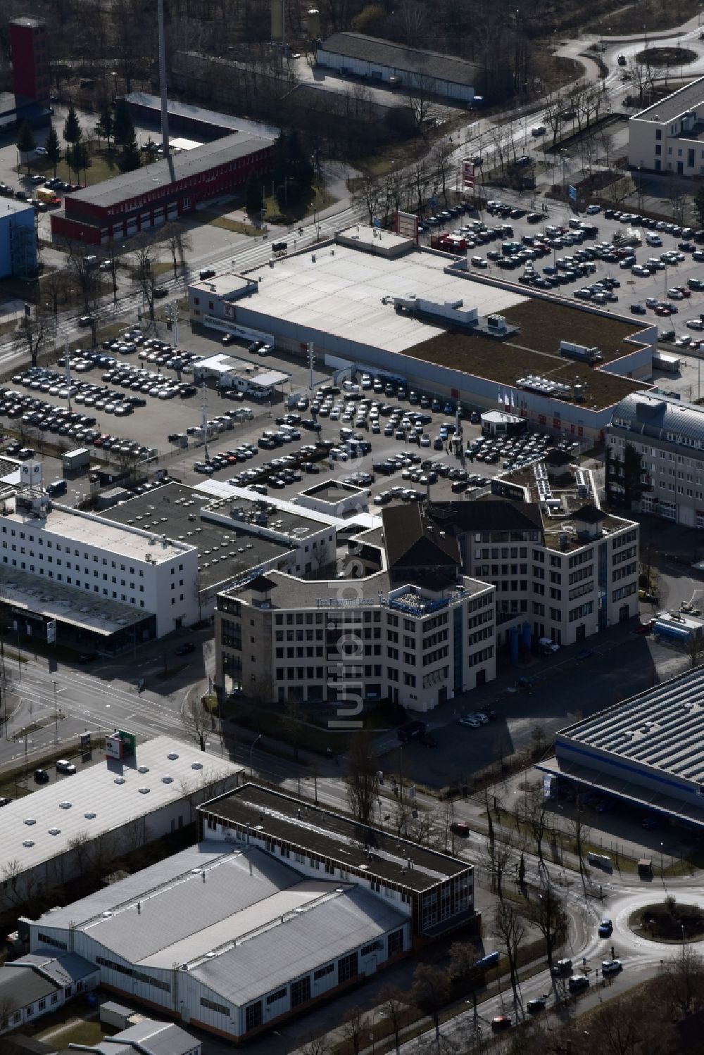 Luftbild Teltow - Bürogebäude TelTower Haus im Gewerbepark Techno Terrain Teltow an der Rheinstraße in Teltow im Bundesland Brandenburg