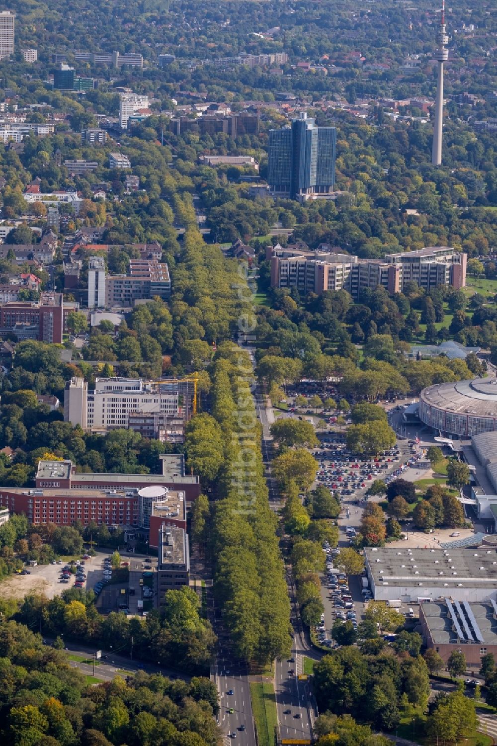 Dortmund aus der Vogelperspektive: Büromeile am Rheinlanddamm in Dortmund im Bundesland Nordrhein-Westfalen