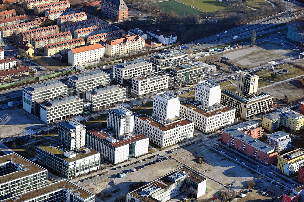 München Schwabing von oben - Büroneubauten in der Parkstadt Schwabing in München im Bundesland Bayern