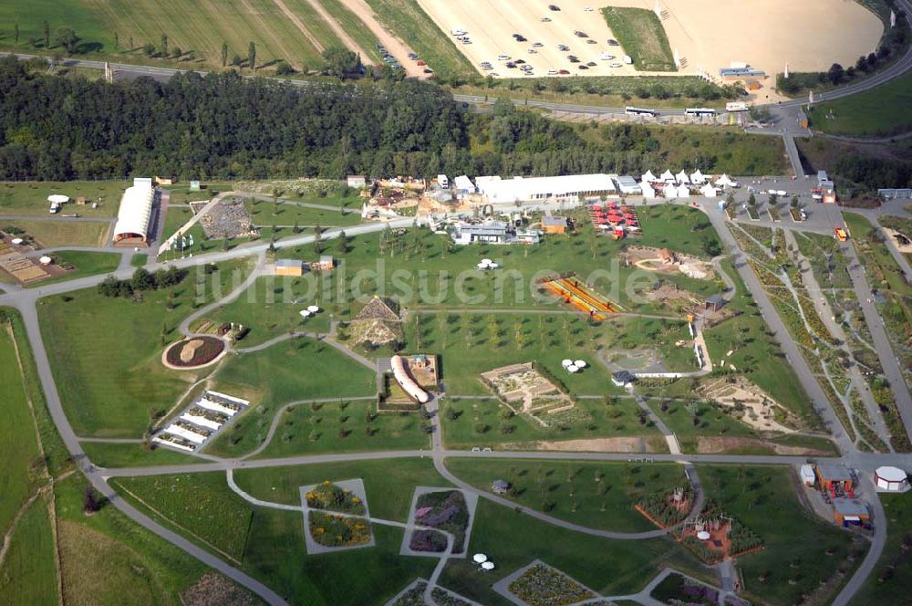 Ronneburg von oben - BUGA-Gelände Neue Landschaft Ronneburg