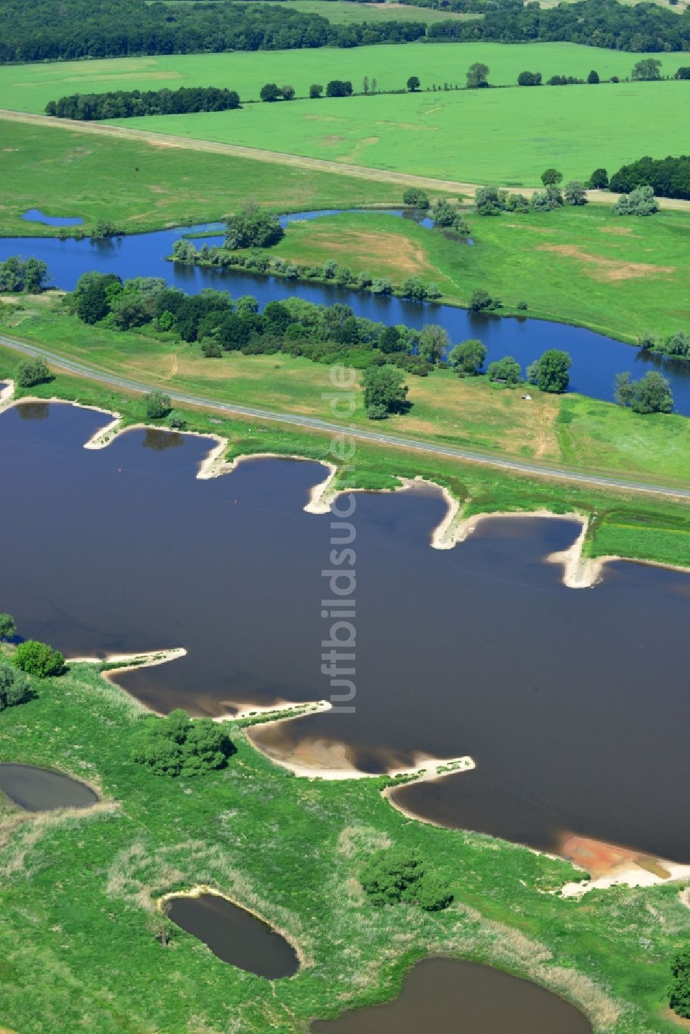 Luftbild Werben - Buhnen- Landschaft an den Uferbereichen des Flussverlaufes der Elbe in Werben im Bundesland Sachsen-Anhalt