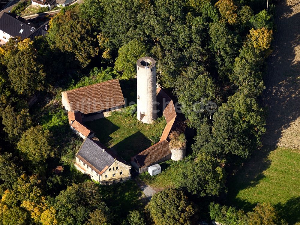 Arnstein aus der Vogelperspektive: Burg Büchold im Stadtteil Büchold in Arnstein im Bundesland Bayern