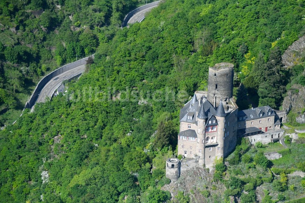 Luftaufnahme Sankt Goarshausen - Burg Katz Castle in Sankt Goarshausen im Bundesland Rheinland-Pfalz, Deutschland