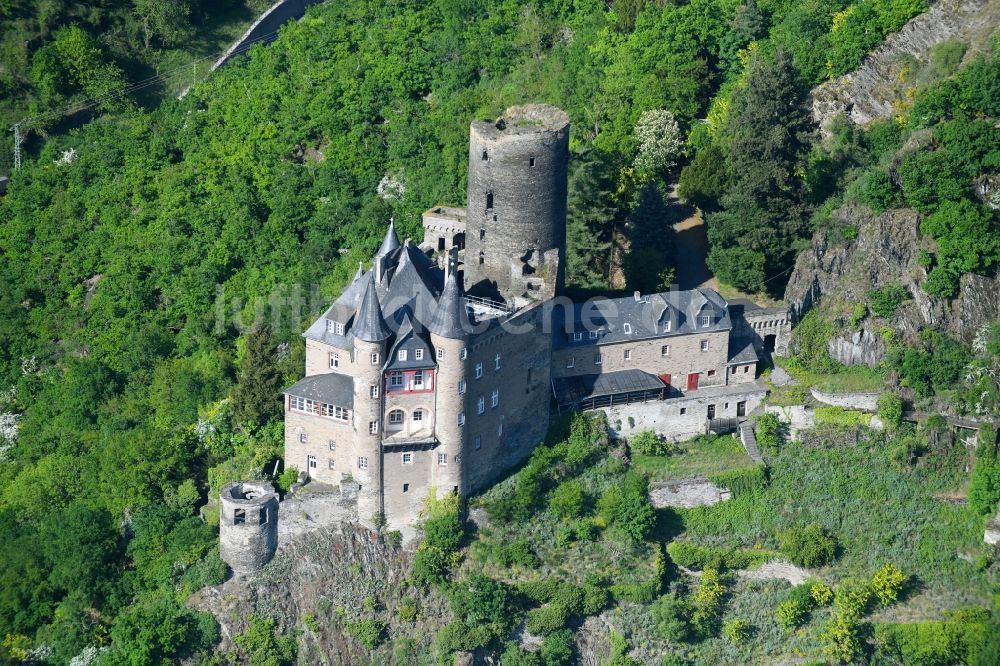 Luftaufnahme Sankt Goarshausen - Burg Katz Castle in Sankt Goarshausen im Bundesland Rheinland-Pfalz, Deutschland