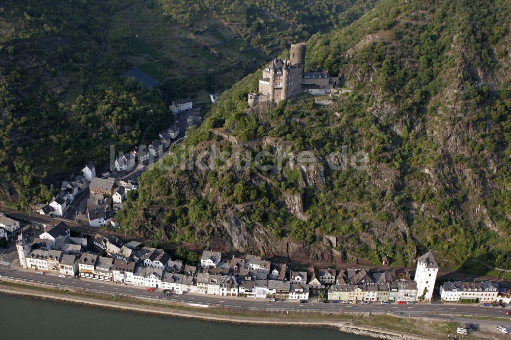 Sankt Goarshausen von oben - Burg Katz und Sankt Goarshausen