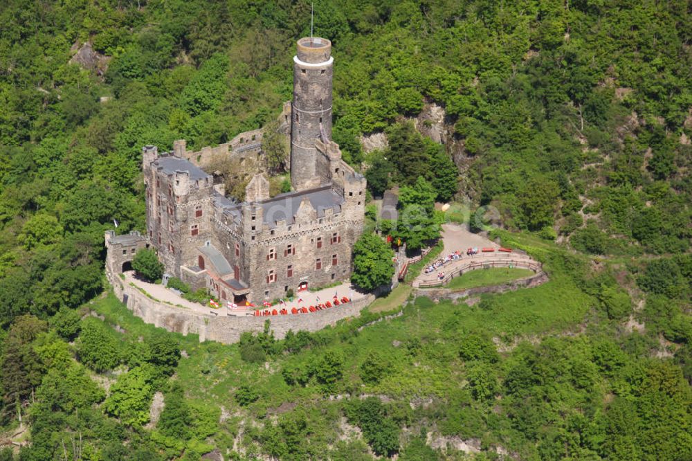 Luftaufnahme Wellmich - Burg Maus im Mittelrheintal bei St. Goarshausen im Ortsteil Wellmich