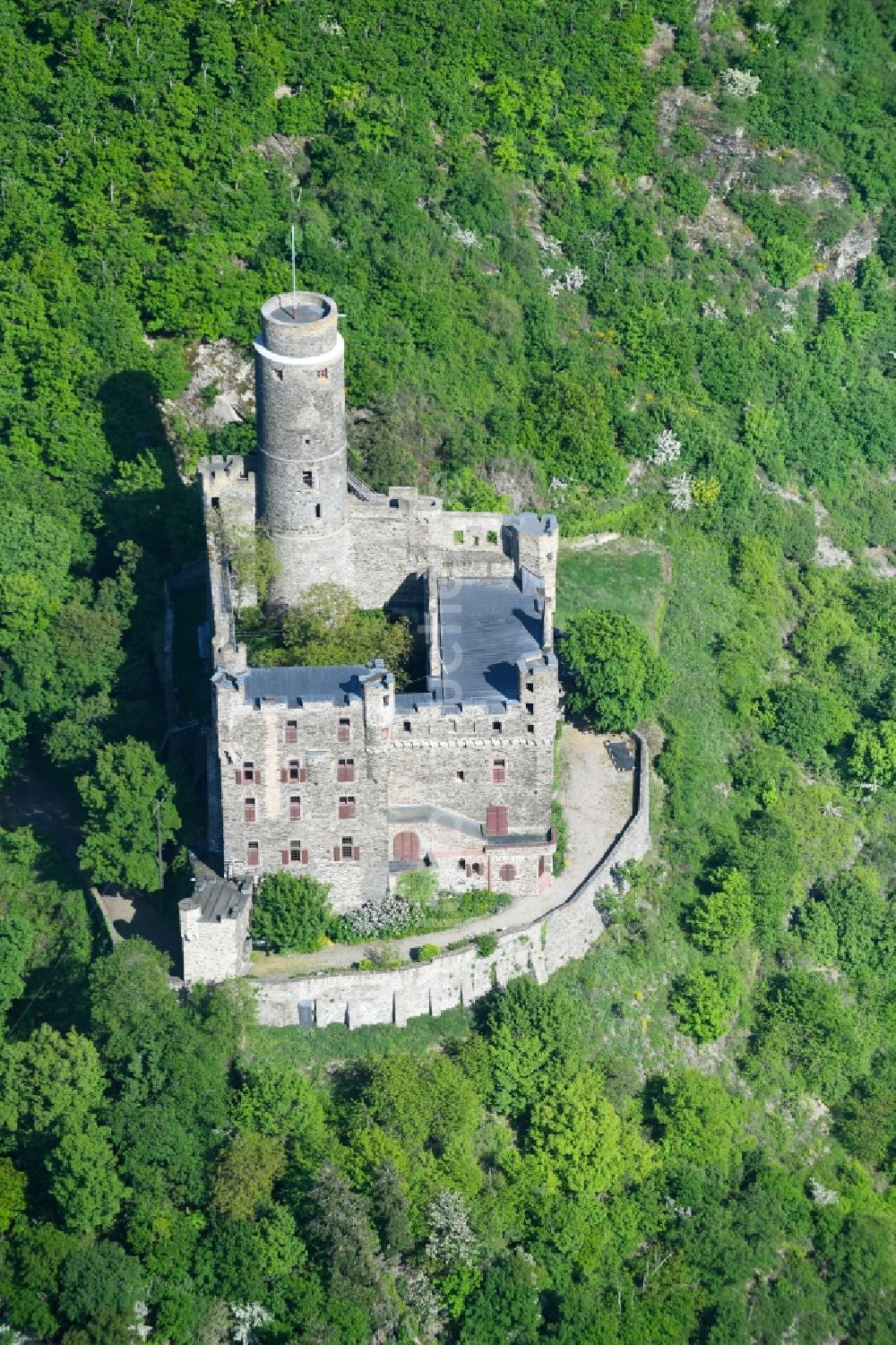 Sankt Goarshausen von oben - Burg Maus im Ortsteil Wellmich in Sankt Goarshausen im Bundesland Rheinland-Pfalz, Deutschland