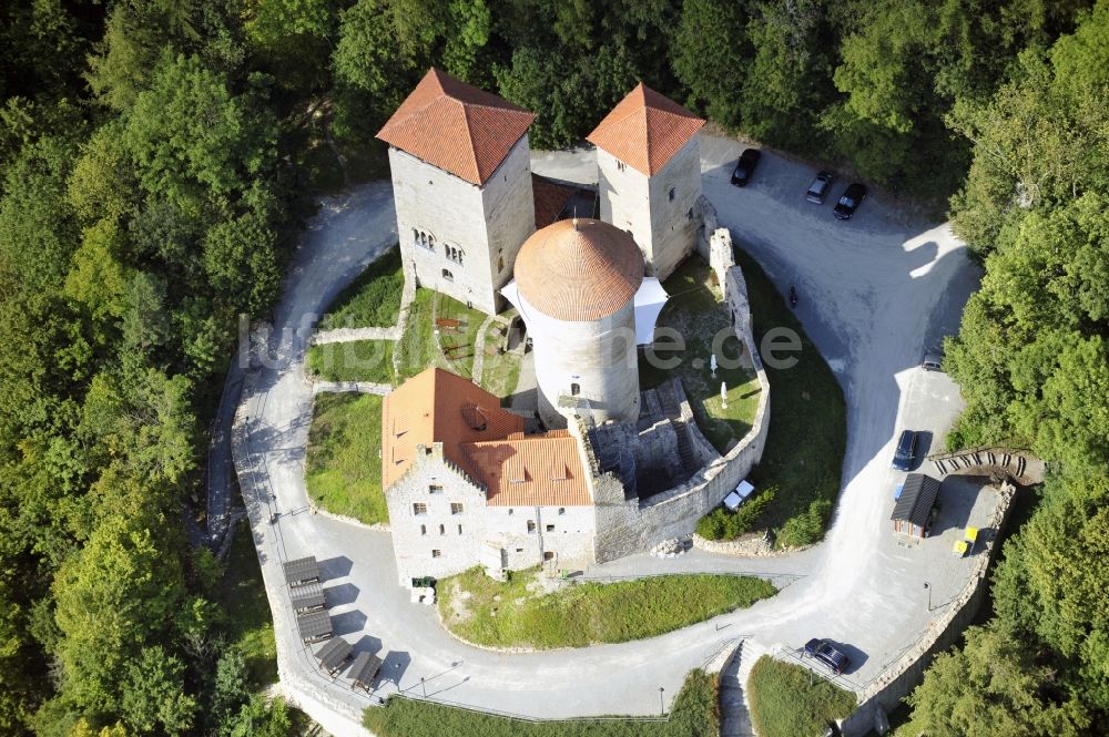 Treffurt von oben - Burg Normannstein in Treffurt im Bundesland Thüringen, Deutschland