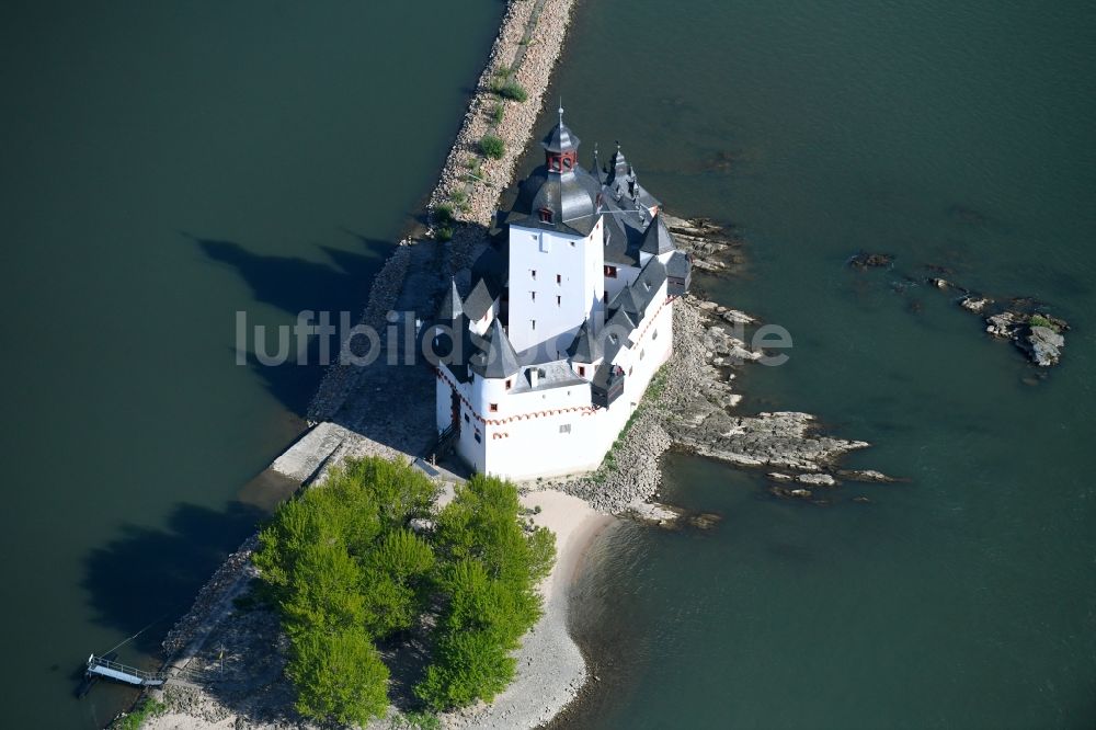 Luftbild Kaub - Burg Pfalzgrafenstein Castle im Ortsteil Falkenau in Kaub im Bundesland Rheinland-Pfalz, Deutschland