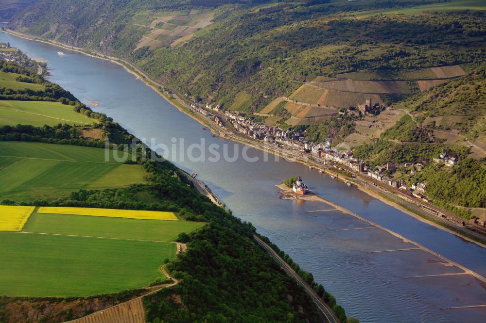 Kaub von oben - Burg Pfalzgrafenstein im Rhein