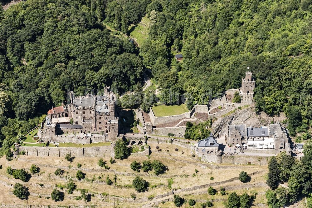 Trechtingshausen aus der Vogelperspektive: Burg Reichenstein in Trechtingshausen im Bundesland Rheinland-Pfalz, Deutschland