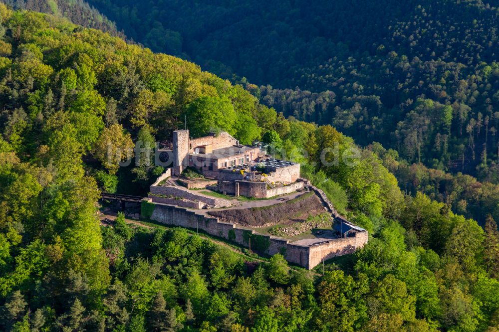 Rhodt unter Rietburg von oben - Burg Rietburg in Rhodt unter Rietburg im Bundesland Rheinland-Pfalz, Deutschland