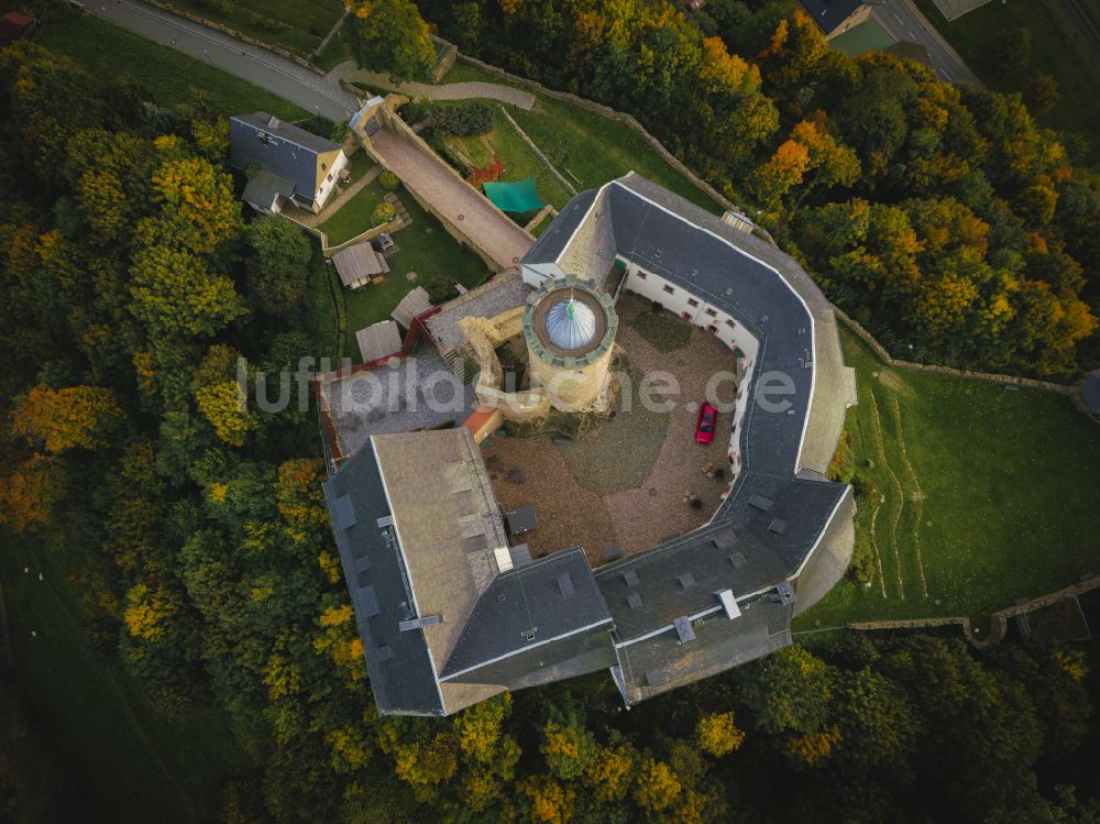 Drebach von oben - Burg Scharfenstein in Scharfenstein im Bundesland Sachsen, Deutschland