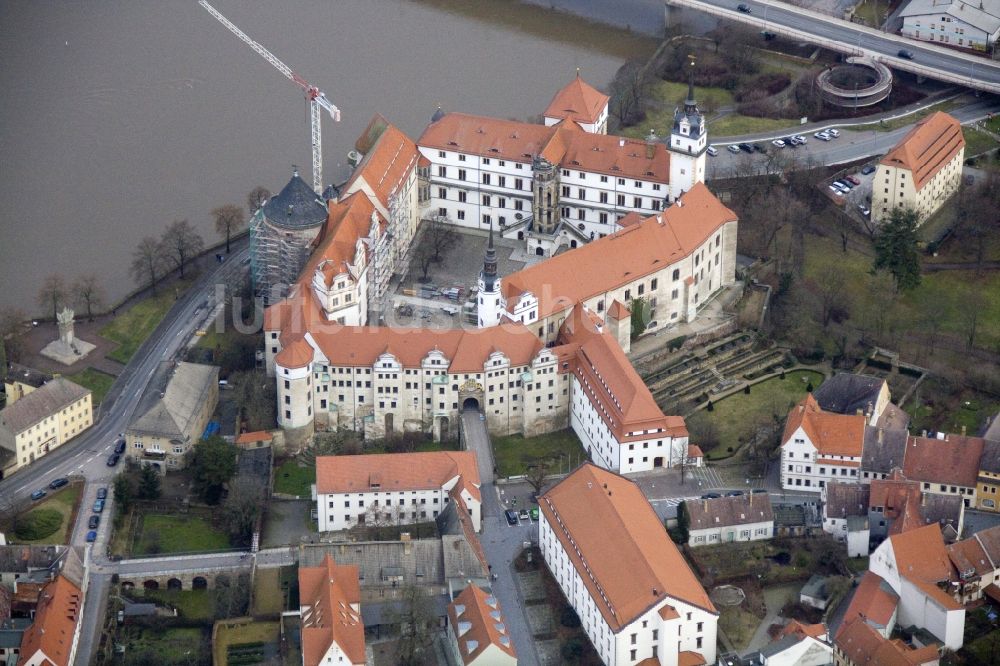 Torgau von oben - Burg / Schloss Hartenfels in Torgau an der Elbe im Freistaat Sachsen