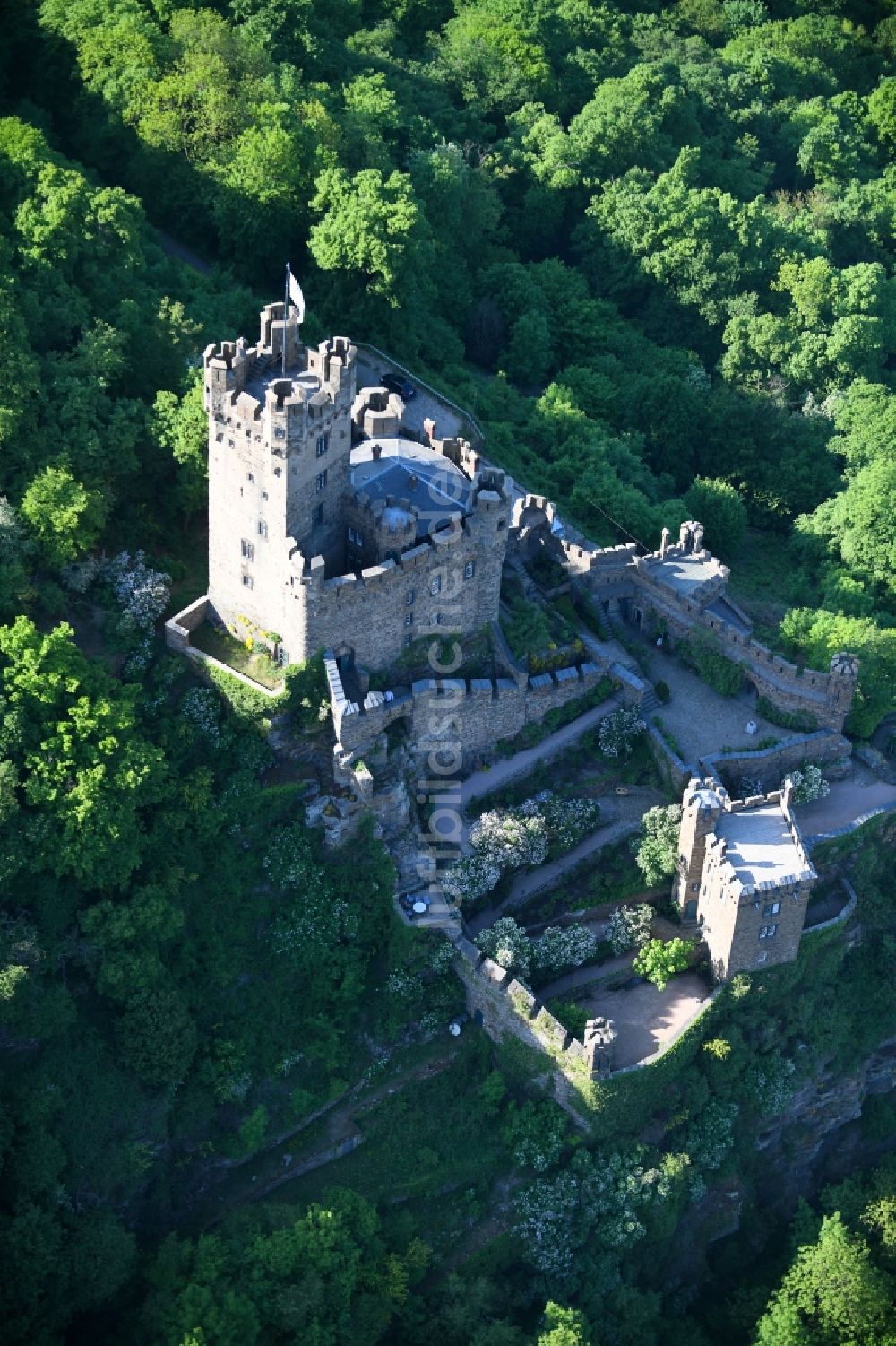 Luftbild Niederheimbach - Burg Sooneck Castle in Niederheimbach im Bundesland Rheinland-Pfalz, Deutschland