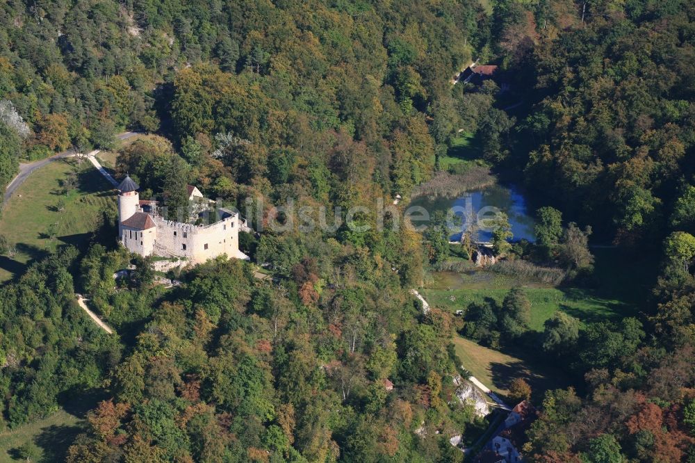 Arlesheim von oben - Burganlage des Schloss Birseck in Arlesheim in Basel-Landschaft, Schweiz