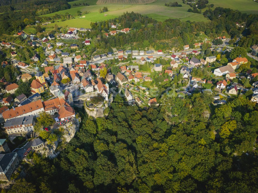 Luftbild Hohnstein - Burganlage des Schloss Burg Hohnstein in Hohnstein im Bundesland Sachsen, Deutschland