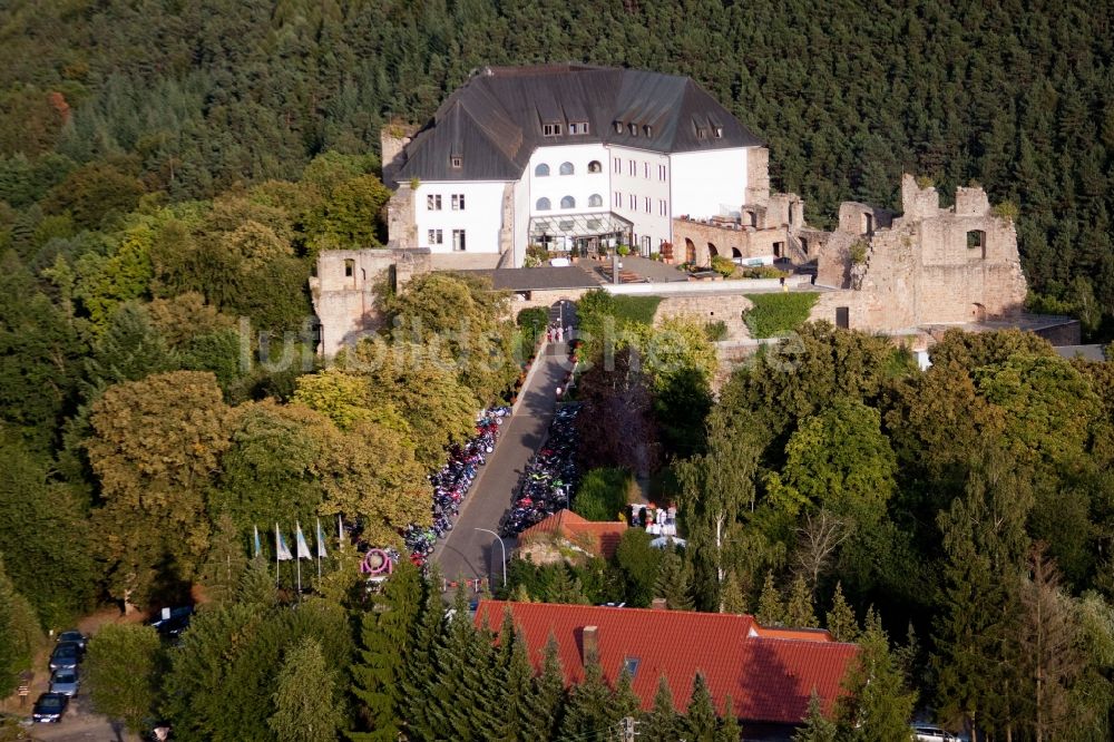 Luftaufnahme Altleiningen - Burganlage des Schloss Burg-Jugendherberge an der Burgstraße im Ortsteil Höningen in Altleiningen im Bundesland Rheinland-Pfalz