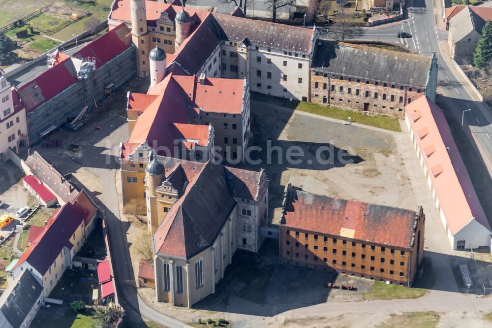 Luftbild Prettin - Burganlage des Schloss und der Gedenkstätte in Prettin im Bundesland Sachsen-Anhalt, Deutschland