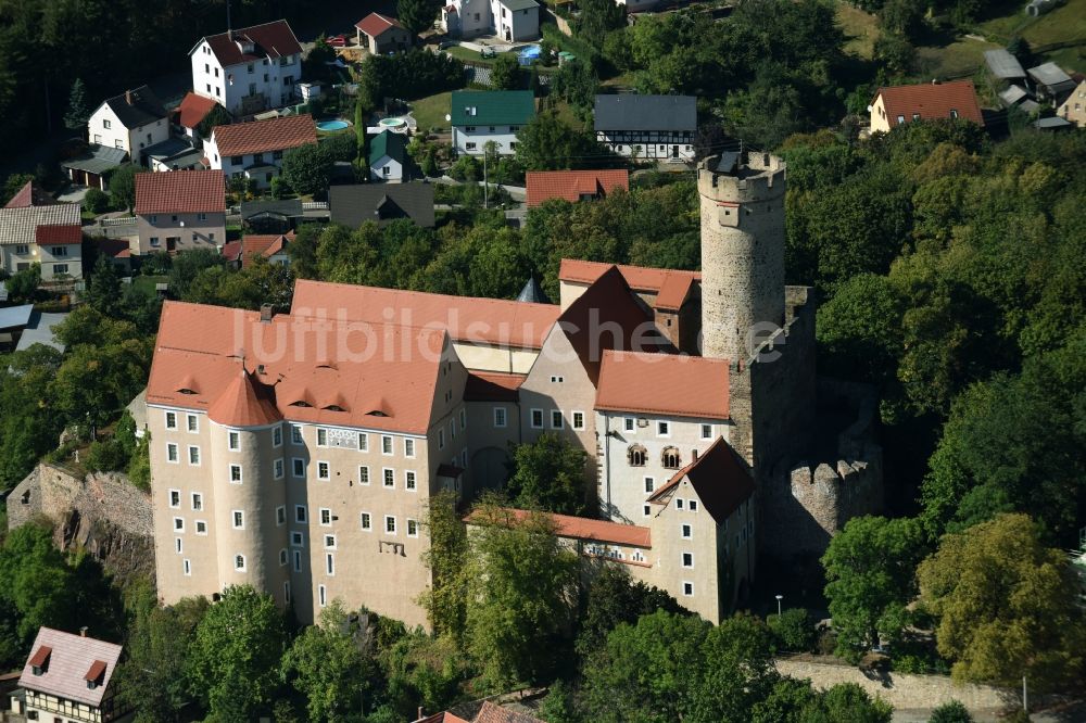 Luftaufnahme Gnandstein - Burganlage des Schloss in Gnandstein im Bundesland Sachsen