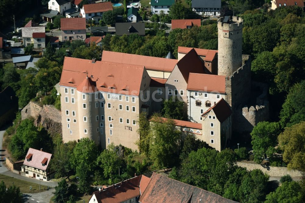 Gnandstein von oben - Burganlage des Schloss in Gnandstein im Bundesland Sachsen