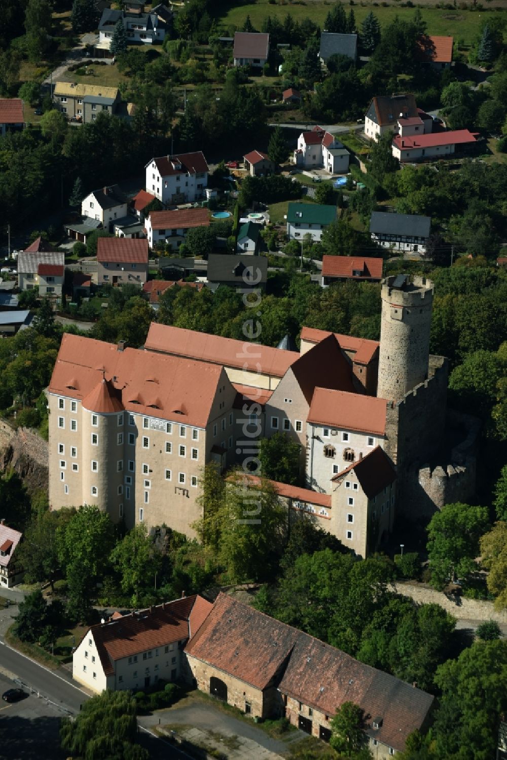 Gnandstein aus der Vogelperspektive: Burganlage des Schloss in Gnandstein im Bundesland Sachsen