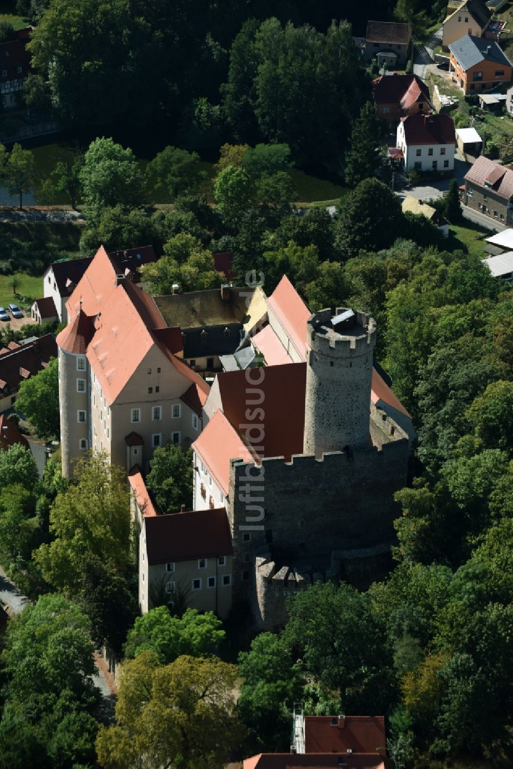 Luftaufnahme Gnandstein - Burganlage des Schloss in Gnandstein im Bundesland Sachsen