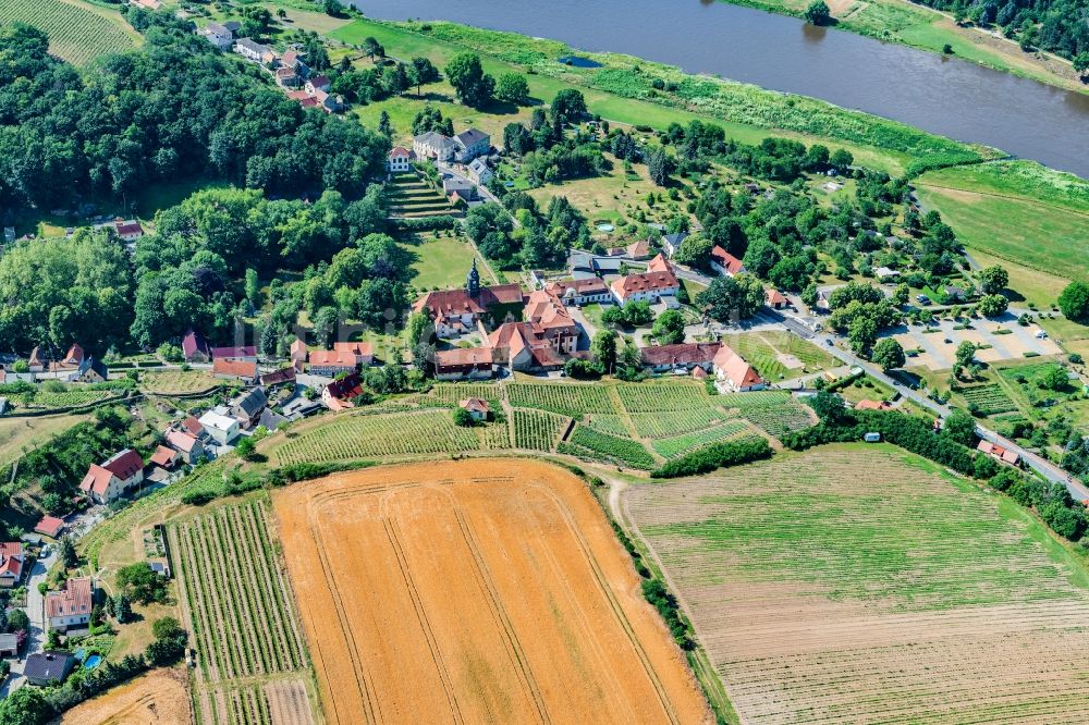 Luftaufnahme Seusslitz - Burganlage des Schloss Heinrichsburg in Seusslitz im Bundesland Sachsen, Deutschland