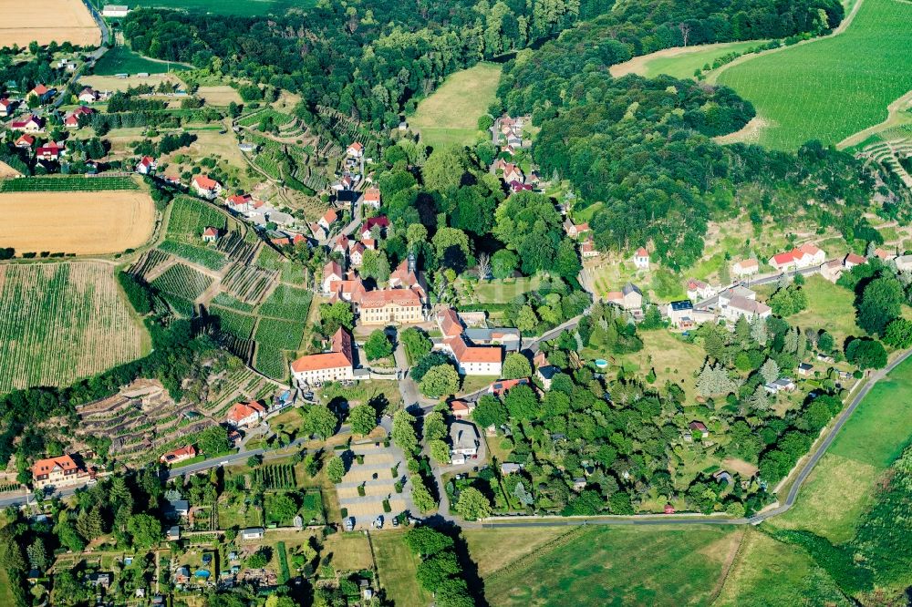 Luftaufnahme Seusslitz - Burganlage des Schloss Heinrichsburg in Seusslitz im Bundesland Sachsen, Deutschland