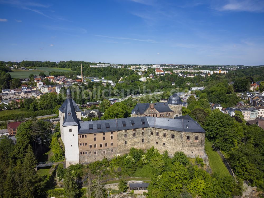 Reichenbach im Vogtlan aus der Vogelperspektive: Burganlage des Schloss Mylau in Reichenbach im Vogtland im Bundesland Sachsen, Deutschland