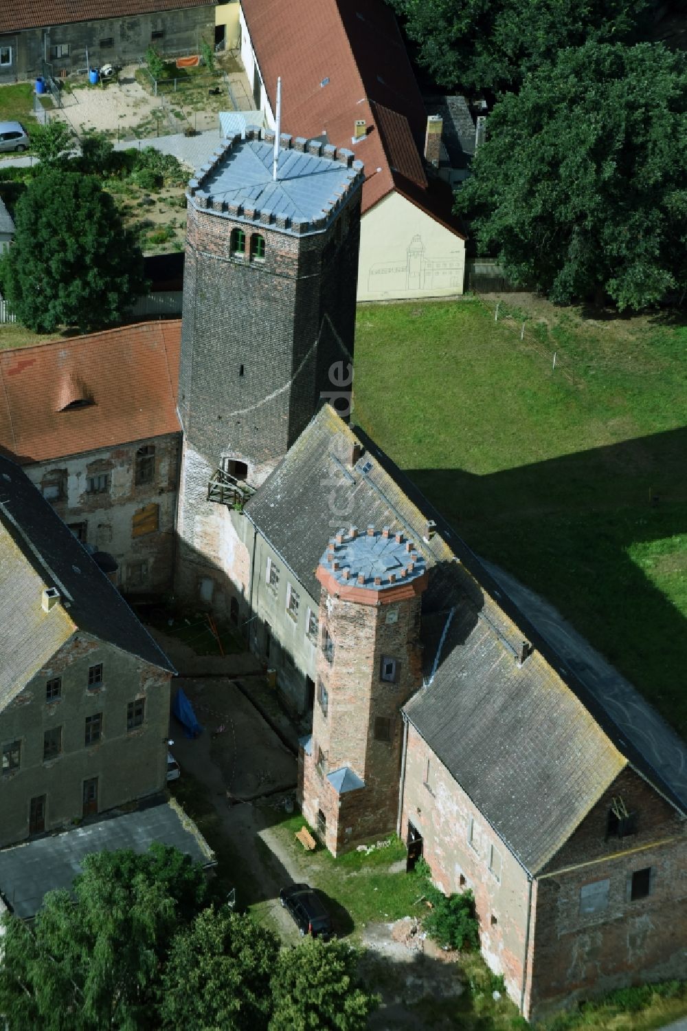 Schnaditz aus der Vogelperspektive: Burganlage des Schloss Schnaditz e.V. in Bad Düben im Bundesland Sachsen