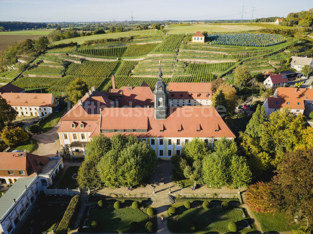 Luftaufnahme Seusslitz - Burganlage des Schloss Seusslitz in Seusslitz im Bundesland Sachsen, Deutschland