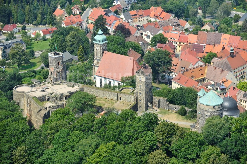 Stolpen aus der Vogelperspektive: Burganlage des Schloss in Stolpen im Bundesland Sachsen, Deutschland