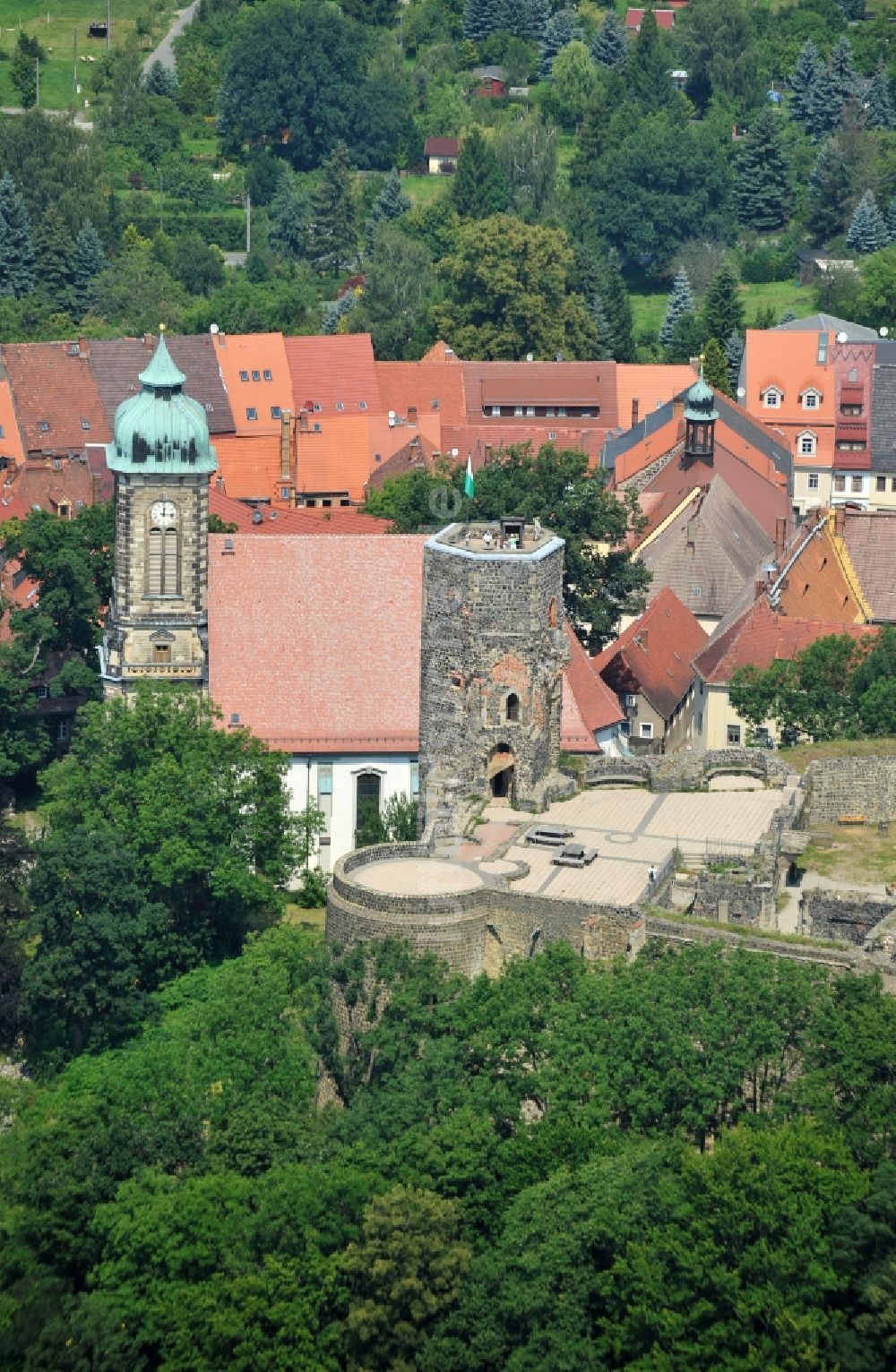 Luftaufnahme Stolpen - Burganlage des Schloss in Stolpen im Bundesland Sachsen, Deutschland